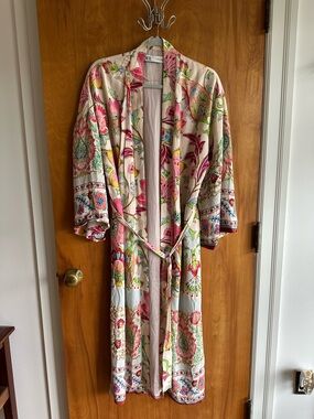 Gorgeous Zara Floral Kimono Robe - Pink, Cream & Green